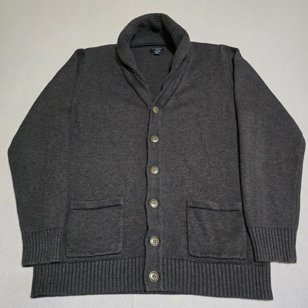Matchstick Men’s Shawl Collared Knit Sweater Charcoal Gray Button Up Size 3XL